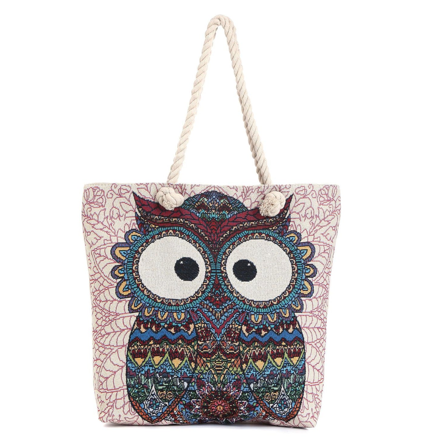 Empire Cove Owl Print Cotton Canvas Tote Bags Reusable Beach Shopping-