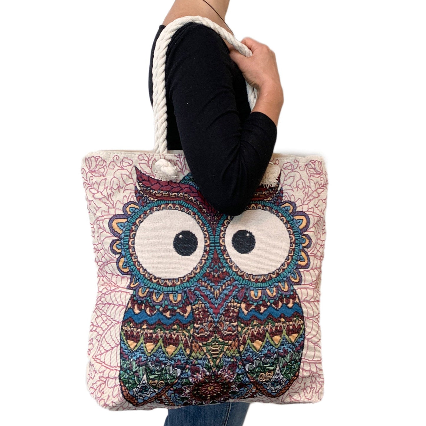 Empire Cove Owl Print Cotton Canvas Tote Bags Reusable Beach Shopping-