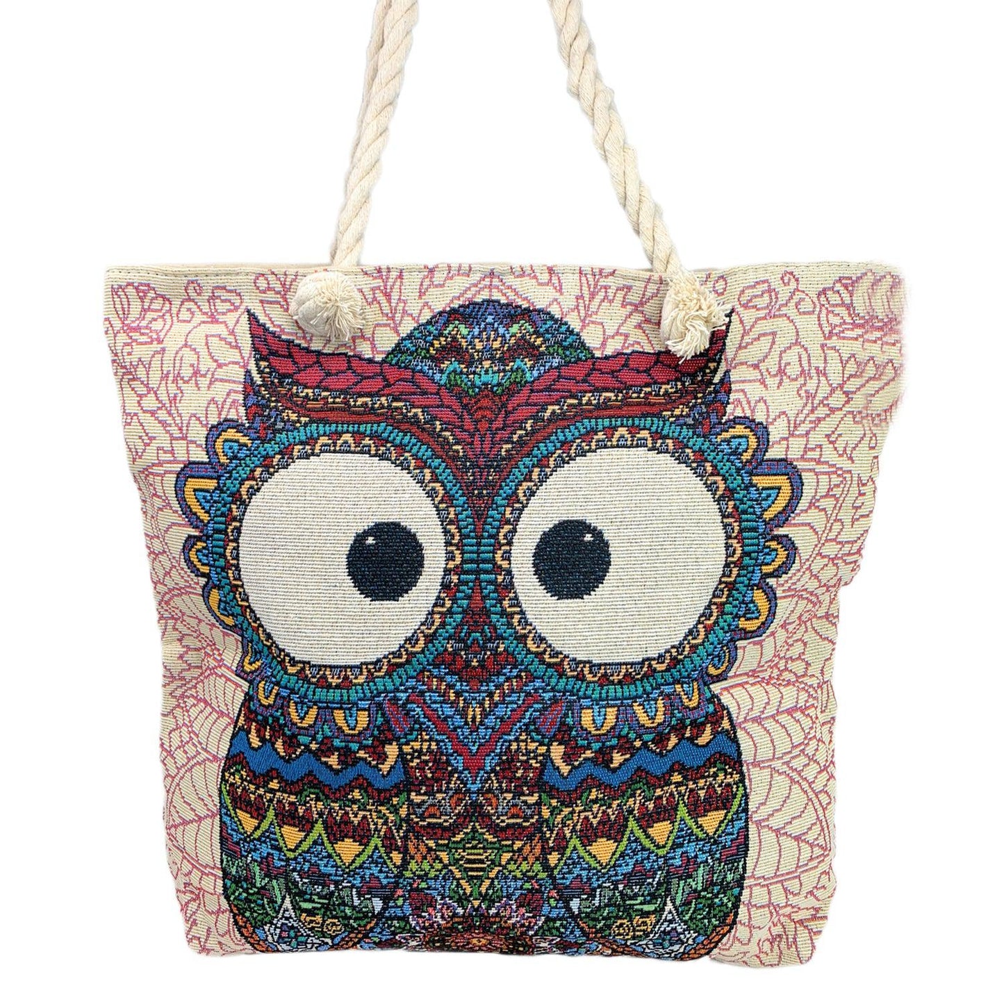Empire Cove Owl Print Cotton Canvas Tote Bags Reusable Beach Shopping-