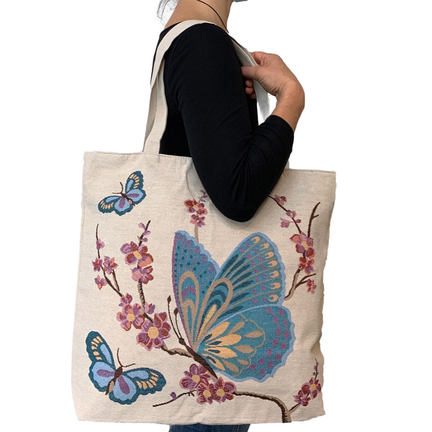 Empire Cove Butterfly Print Cotton Canvas Tote Bags Reusable Beach Shopping-