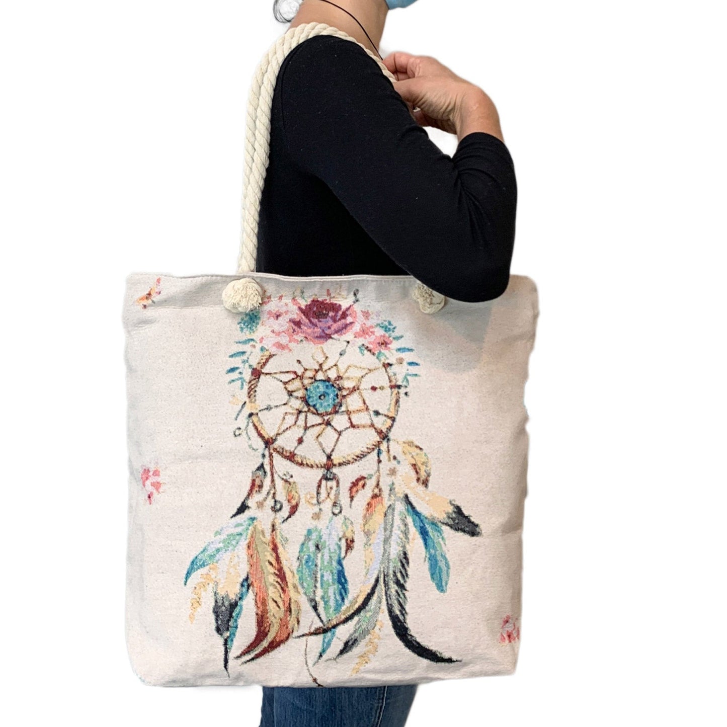 Empire Cove Dreamcatcher Print Cotton Canvas Tote Bags Reusable Beach Shopping-