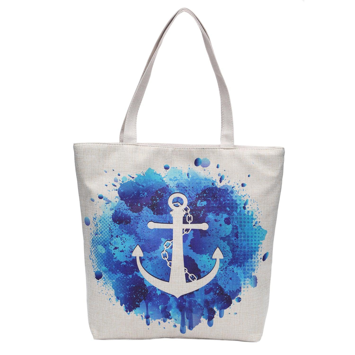 Empire Cove Anchor Print Cotton Canvas Tote Bags Reusable Beach Shopping-