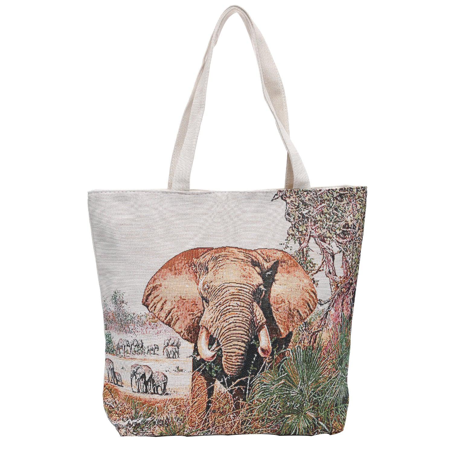 Empire Cove Elephant Print Cotton Canvas Tote Bags Reusable Beach Shopping-