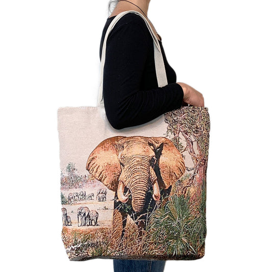 Empire Cove Elephant Print Cotton Canvas Tote Bags Reusable Beach Shopping-