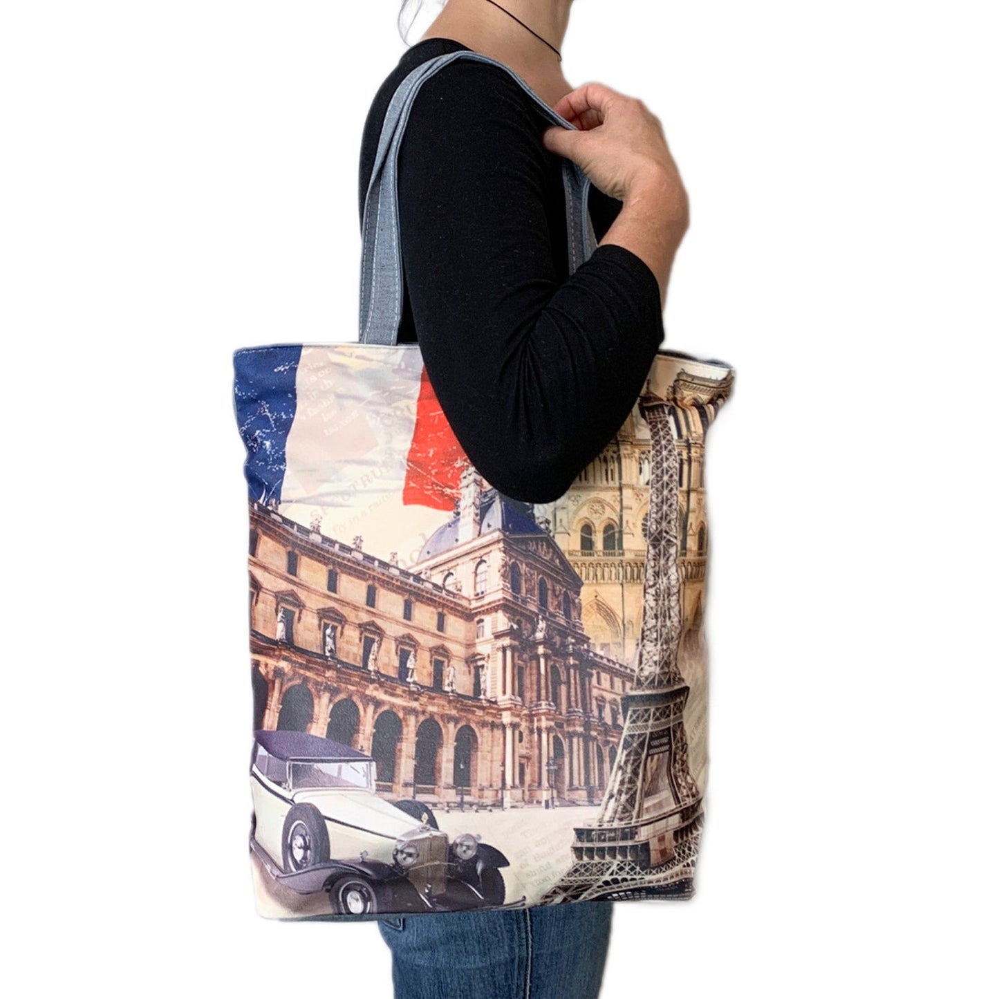 Empire Cove Eiffel Tower Print Cotton Tote Bags Reusable Beach Shopping-