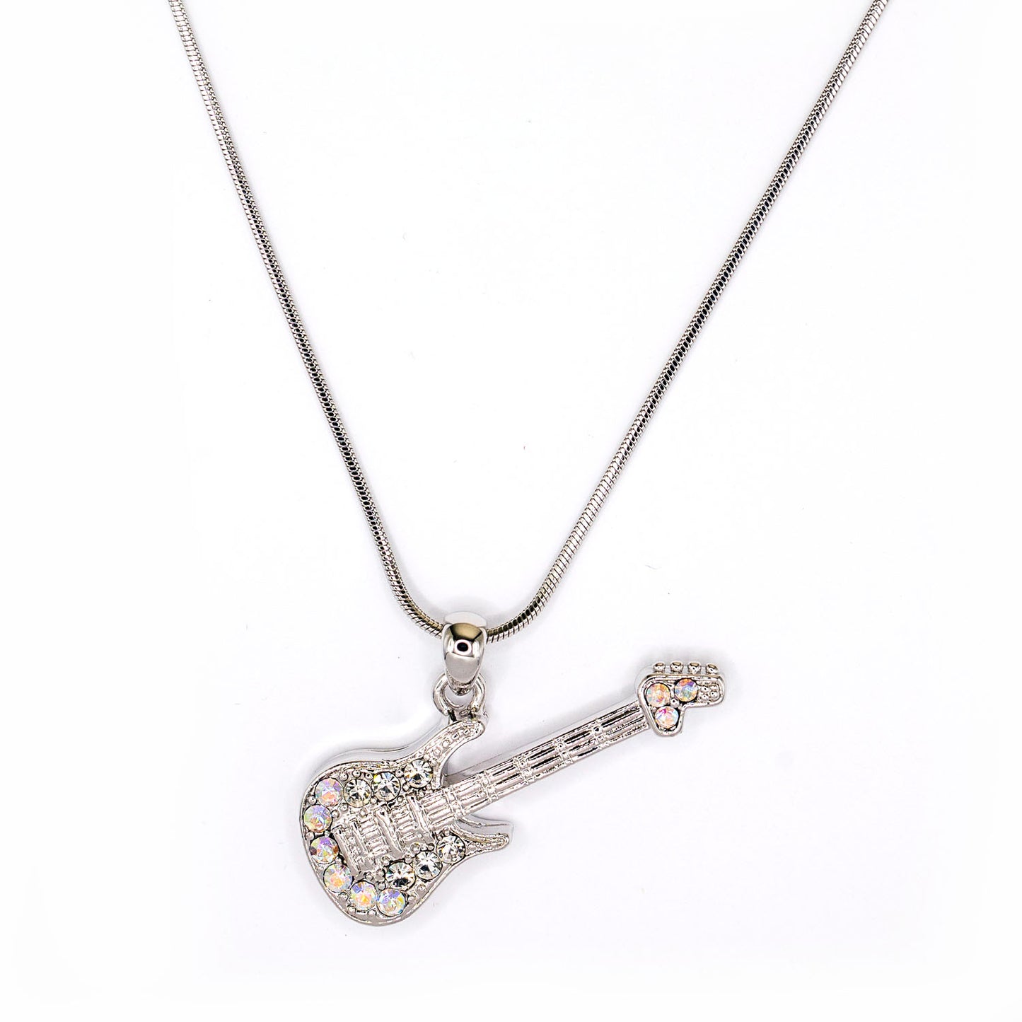 Empire Cove Guitar Pendant Necklace Silver Toned Rhinestone Fashion Jewelry-