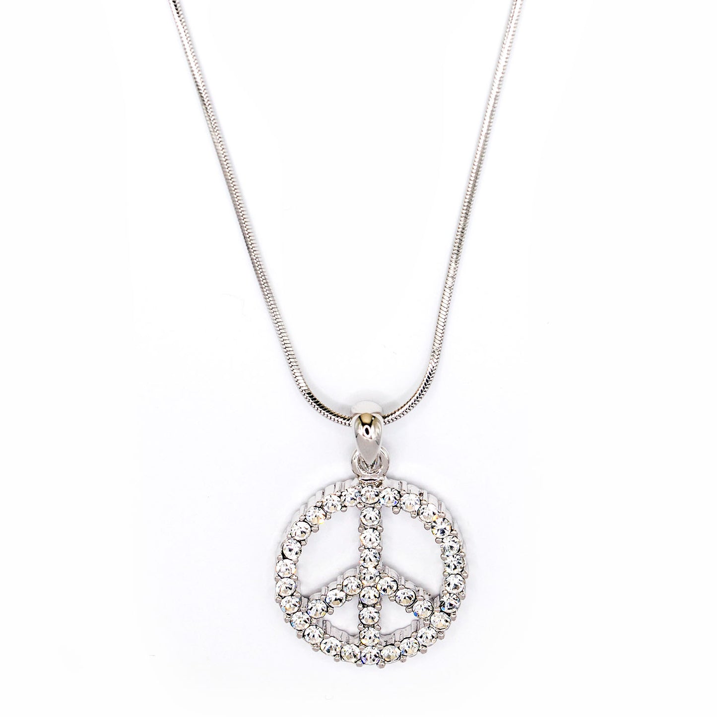 Empire Cove Peace Sign Pendant Necklace Silver Toned Rhinestone Fashion Jewelry-