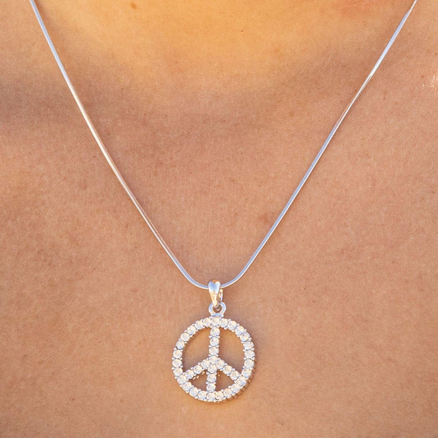 Empire Cove Peace Sign Pendant Necklace Silver Toned Rhinestone Fashion Jewelry-