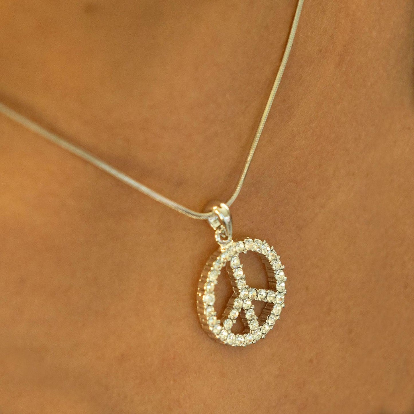 Empire Cove Peace Sign Pendant Necklace Silver Toned Rhinestone Fashion Jewelry-
