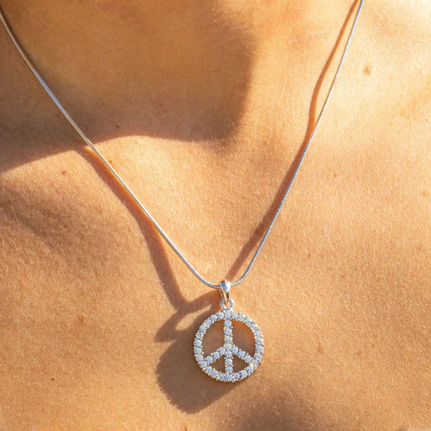 Empire Cove Peace Sign Pendant Necklace Silver Toned Rhinestone Fashion Jewelry-