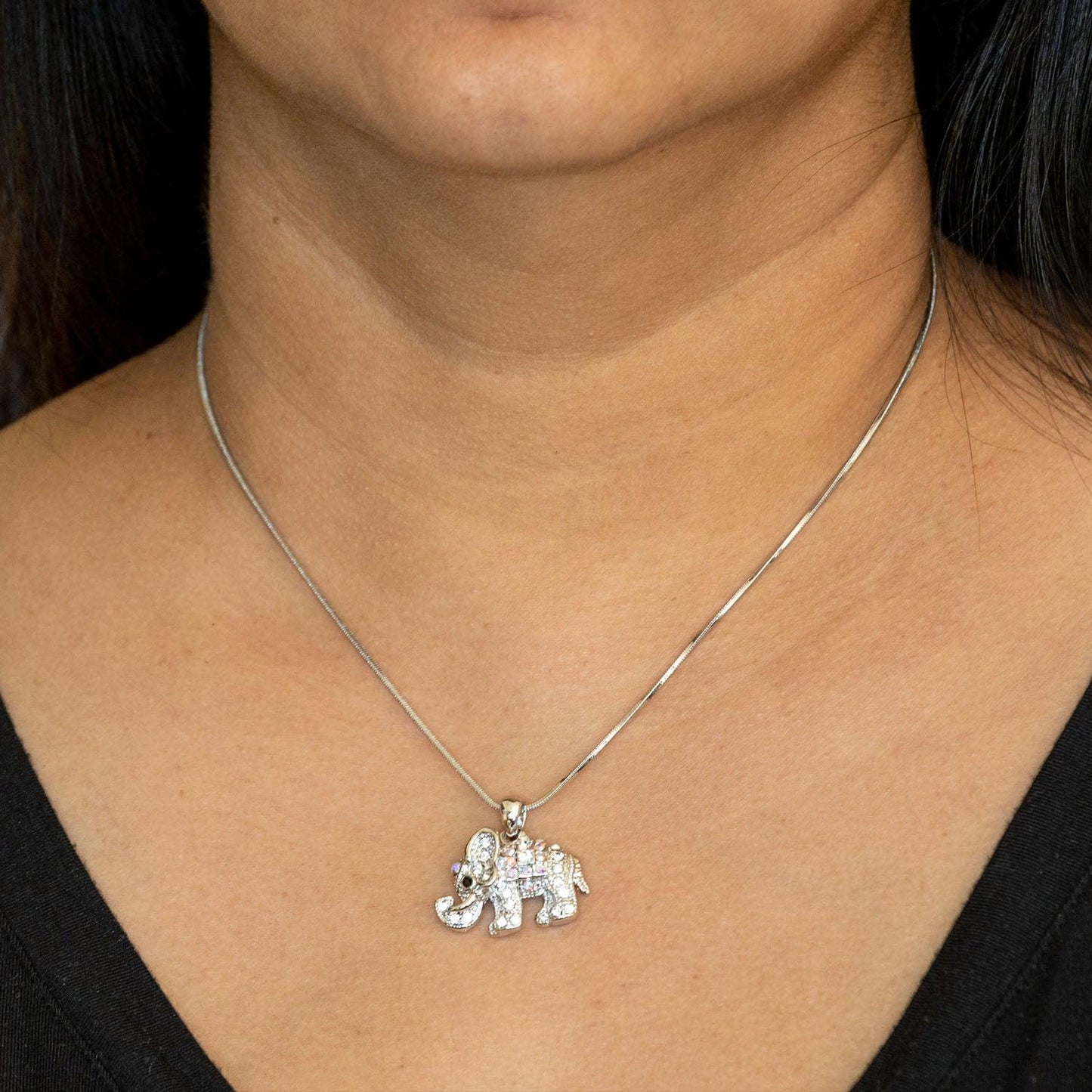 Empire Cove Elephant Pendant Necklace Silver Toned Rhinestone Fashion Jewelry-
