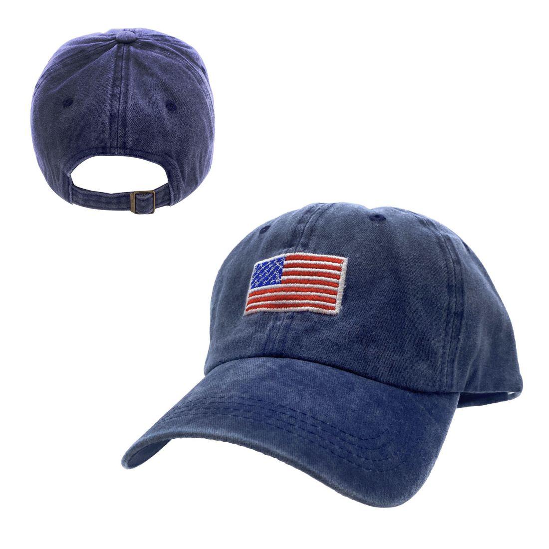 Empire Cove Washed USA Flag Cotton Baseball Dad Caps Patriotic Hats Vintage-Navy-