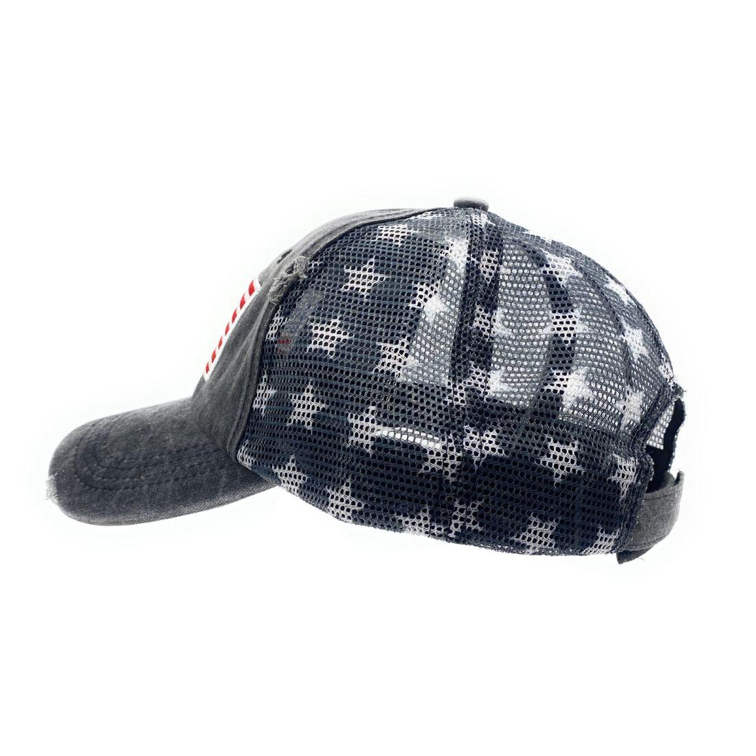 Empire Cove Distressed Washed USA Flag Stars Baseball Trucker Caps Patriotic Hat-Black-