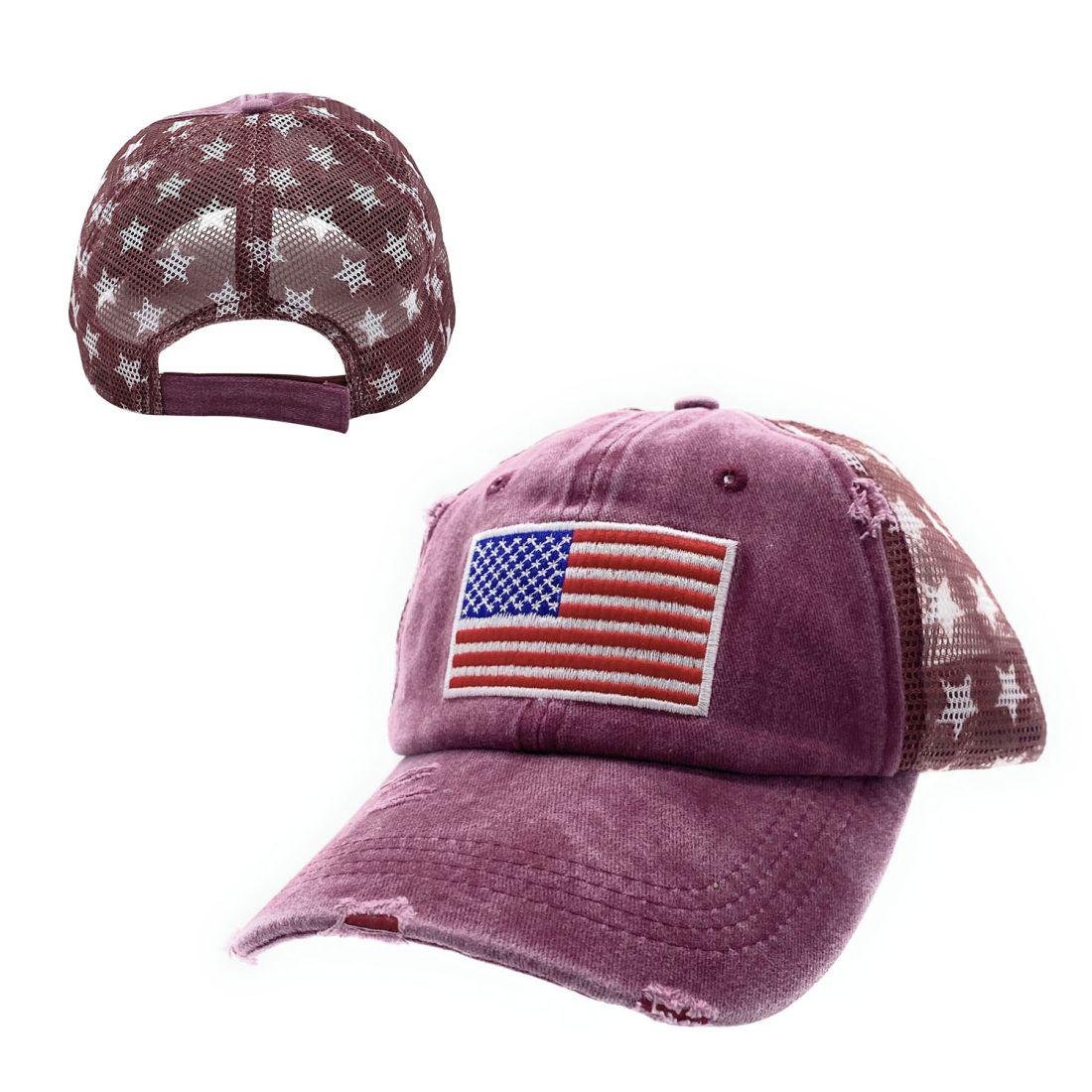 Empire Cove Distressed Washed USA Flag Stars Baseball Trucker Caps Patriotic Hat-Black-