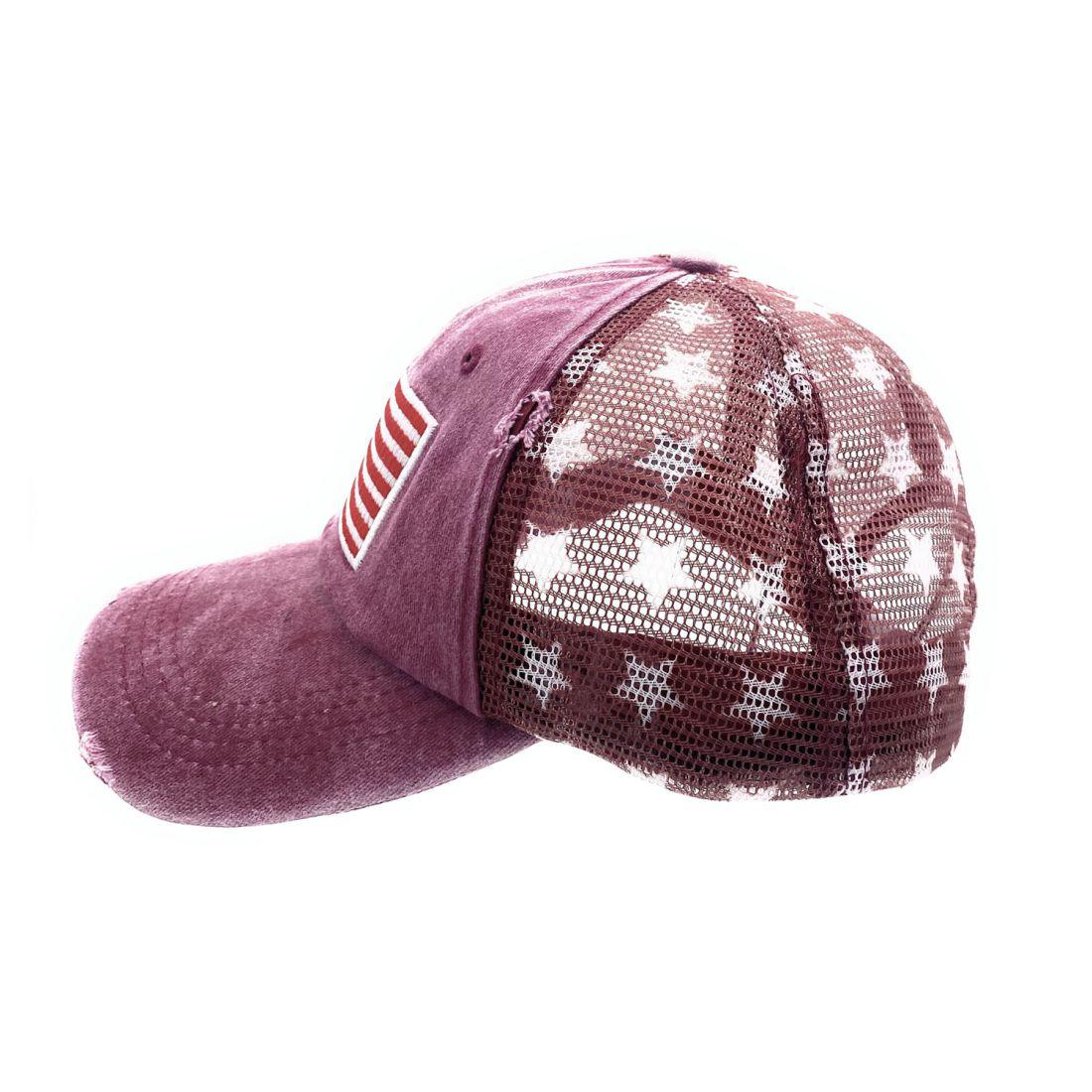 Empire Cove Distressed Washed USA Flag Stars Baseball Trucker Caps Patriotic Hat-Black-