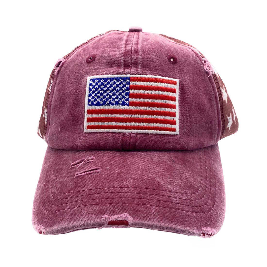 Empire Cove Distressed Washed USA Flag Stars Baseball Trucker Caps Patriotic Hat-Black-