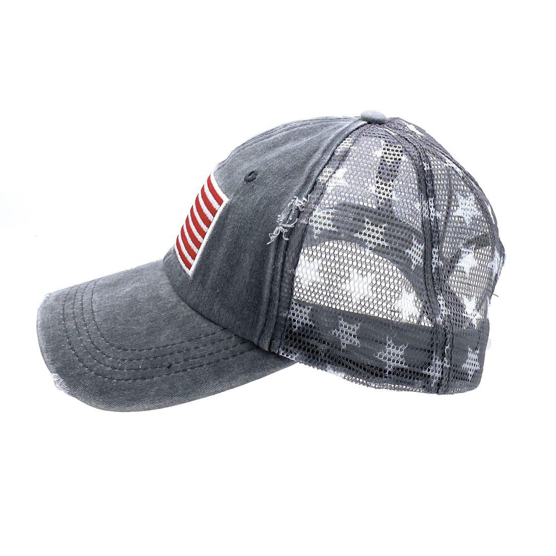 Empire Cove Distressed Washed USA Flag Stars Baseball Trucker Caps Patriotic Hat-Black-