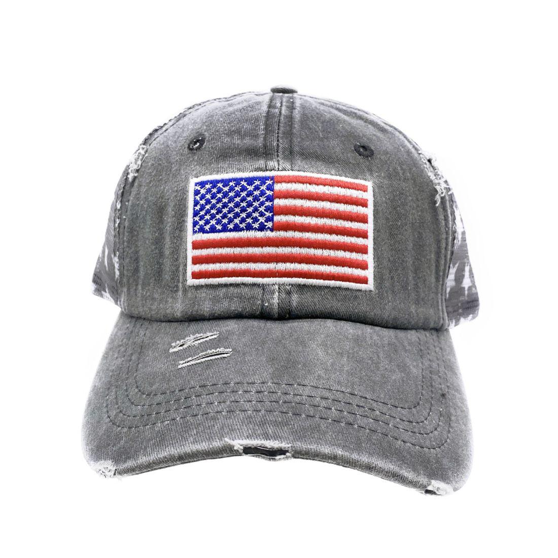 Empire Cove Distressed Washed USA Flag Stars Baseball Trucker Caps Patriotic Hat-Black-