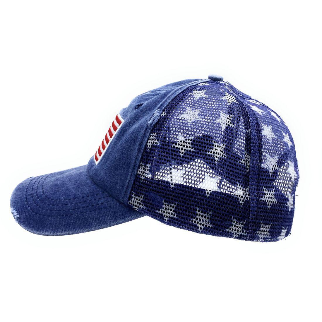 Empire Cove Distressed Washed USA Flag Stars Baseball Trucker Caps Patriotic Hat-Black-