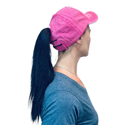 Empire Cove Womens Distressed Washed Ponytail Caps Hats Vintage Relaxed Fit-Pink-
