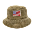 Empire Cove Washed USA Flag Cotton Bucket Hats Patriotic Hats Fisherman Cap-Khaki-