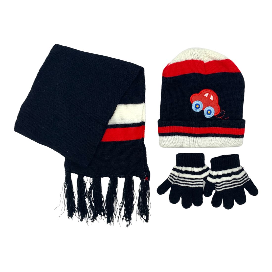 Empire Cove 3 Piece Kids Winter Knit Beanie Set Gloves Hats Scarves Girls Boys-Car-
