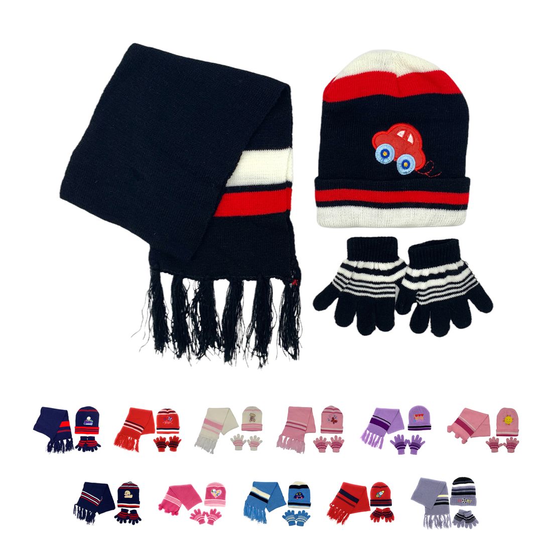 Empire Cove 3 Piece Kids Winter Knit Beanie Set Gloves Hats Scarves Girls Boys-Car-