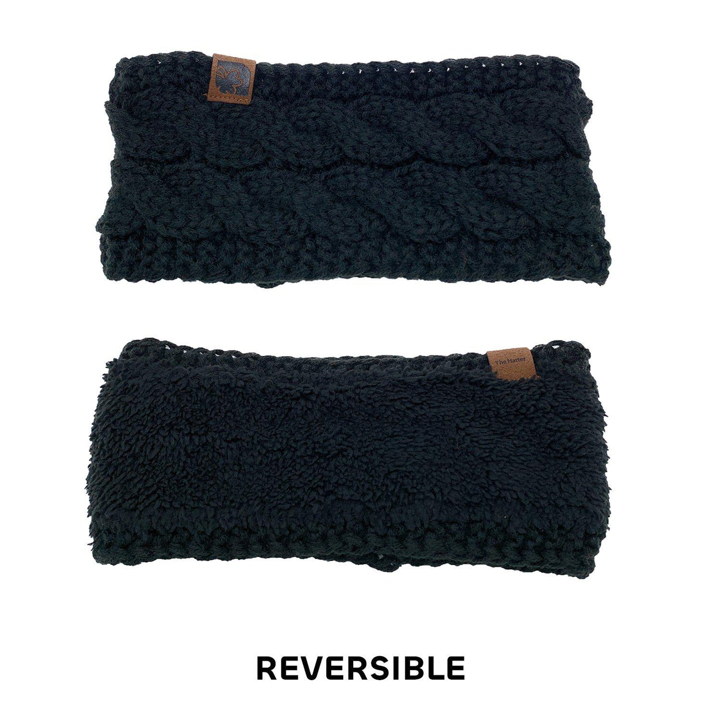 Empire Cove Reversible Headband Beanie Womens Winter Warm Solid Cable Knit-Black-