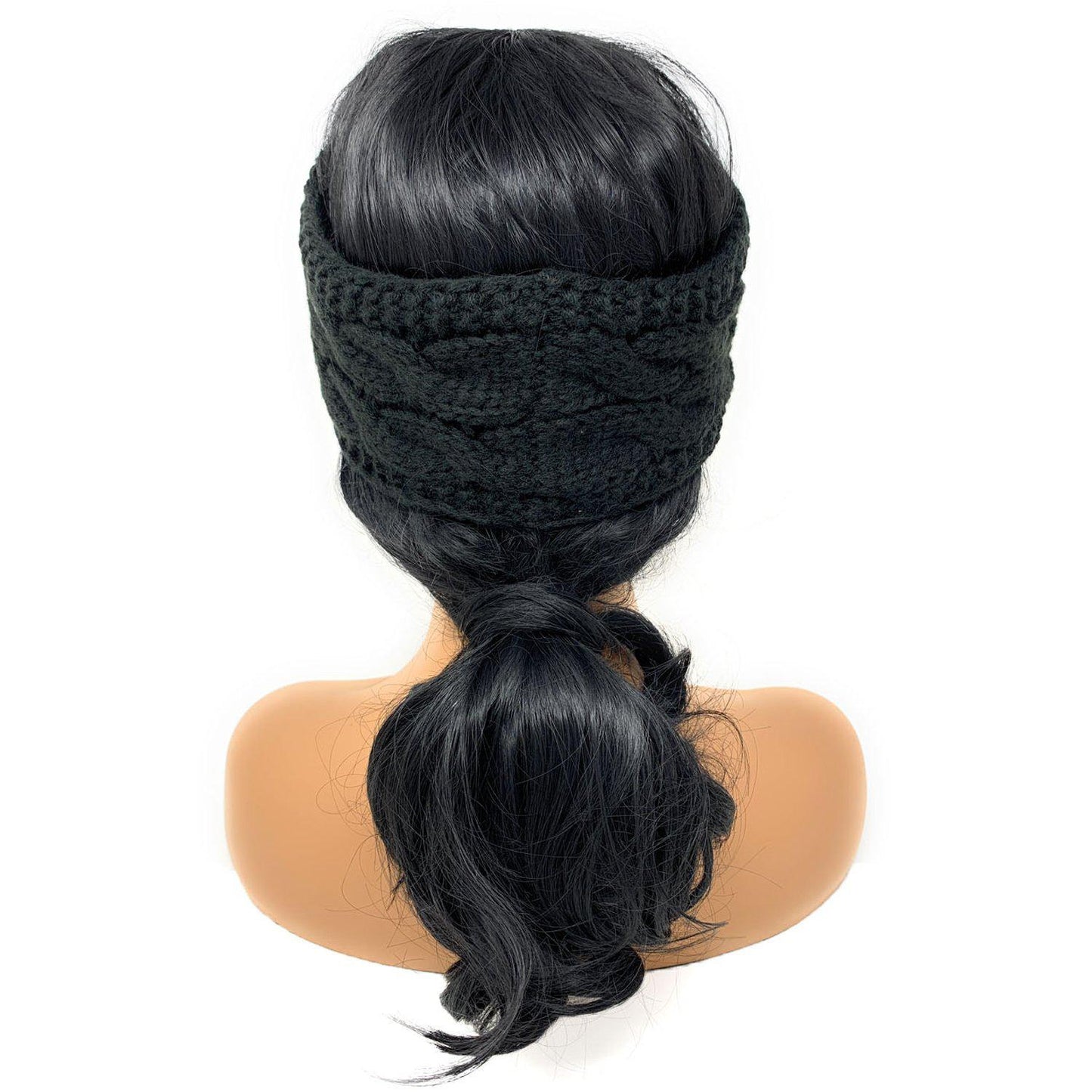 Empire Cove Reversible Headband Beanie Womens Winter Warm Solid Cable Knit-Black-