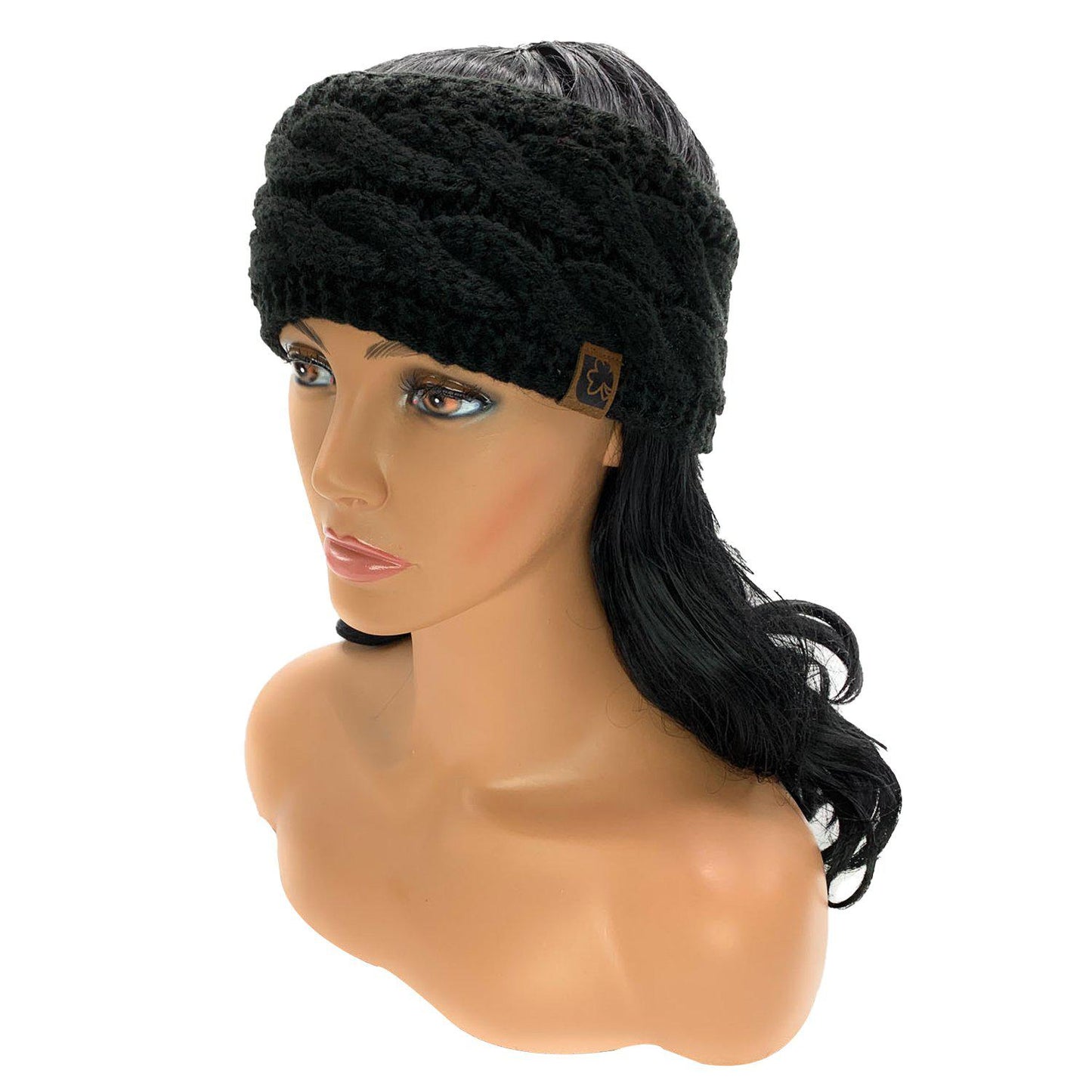 Empire Cove Reversible Headband Beanie Womens Winter Warm Solid Cable Knit-Black-