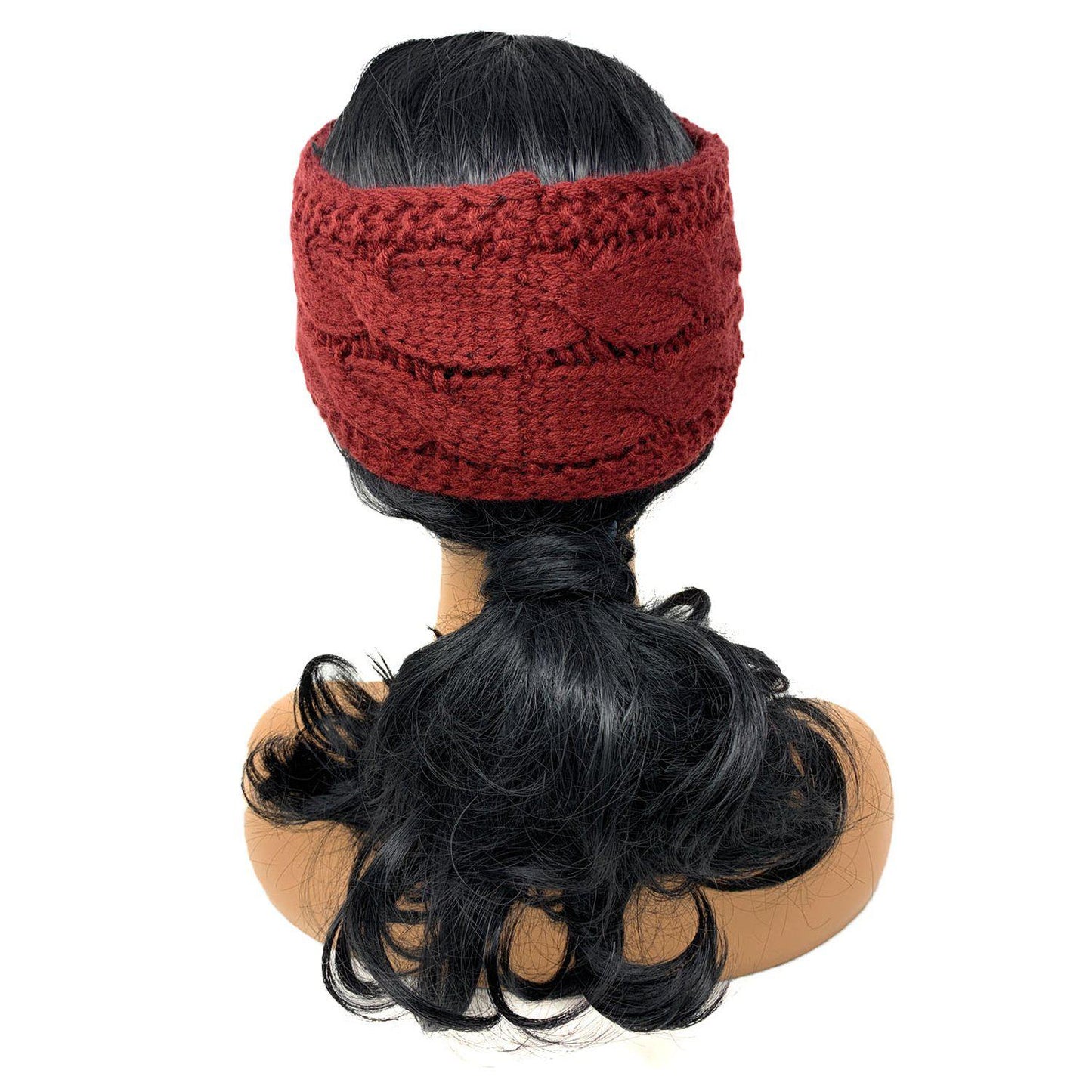 Empire Cove Reversible Headband Beanie Womens Winter Warm Solid Cable Knit-Black-