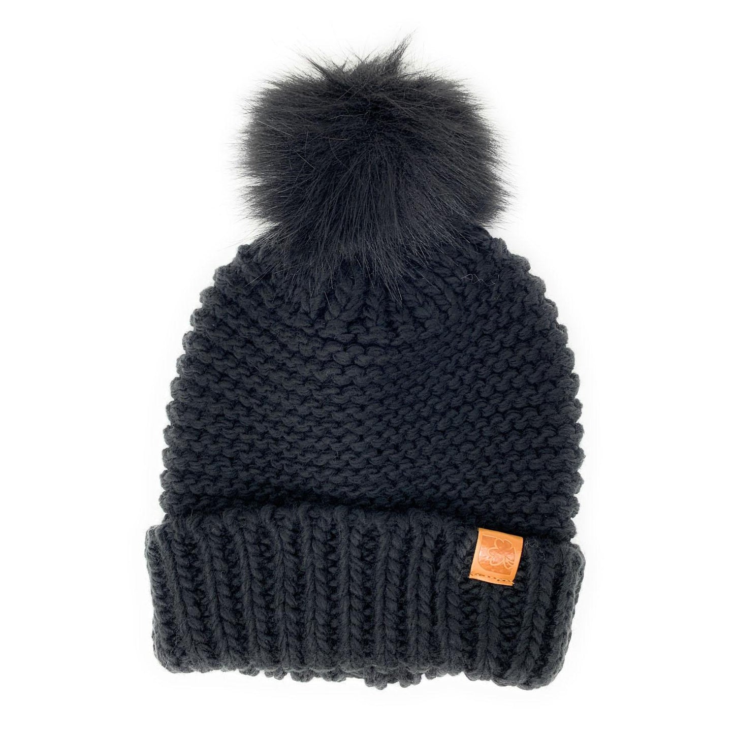 Empire Cove Winter Warm Solid Knit Cuff Beanie with Pom Pom Womens-Black-