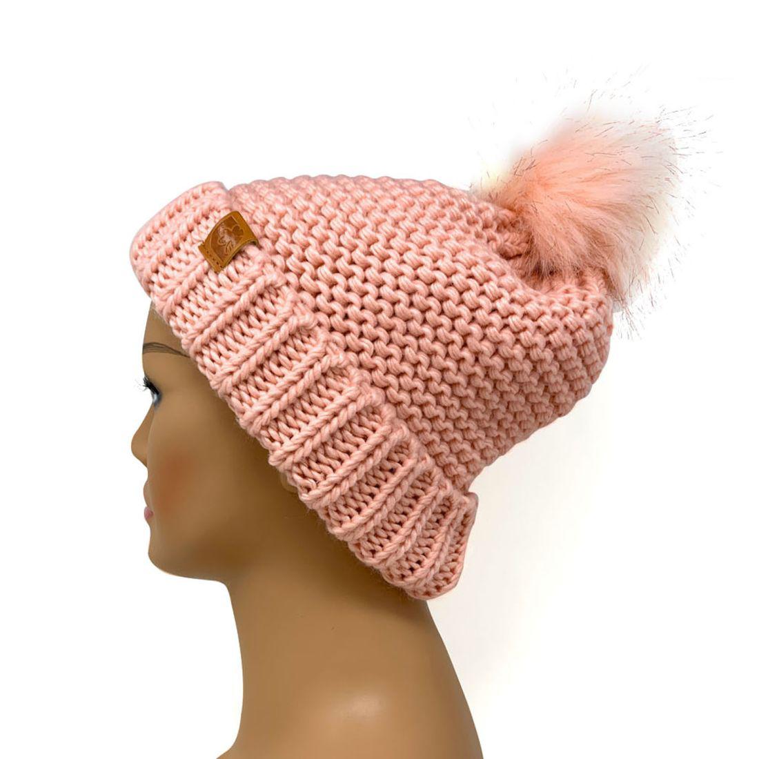 Empire Cove Winter Warm Solid Knit Cuff Beanie with Pom Pom Womens-Black-