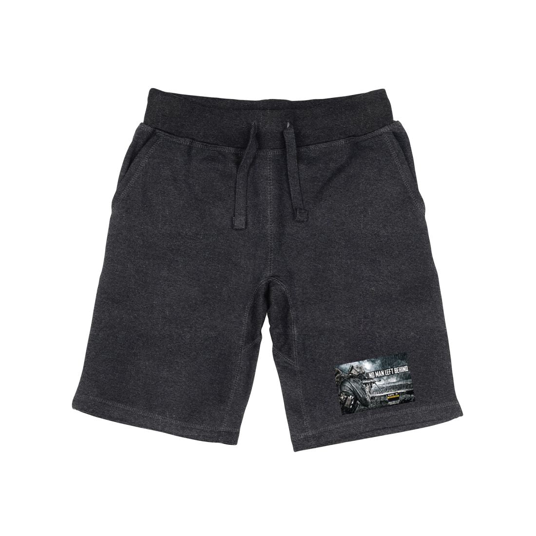 RAPDOM TS6 Fleece Gym Shorts Patriotic Military No Men Left Behind-Heather Charcoal-Small-