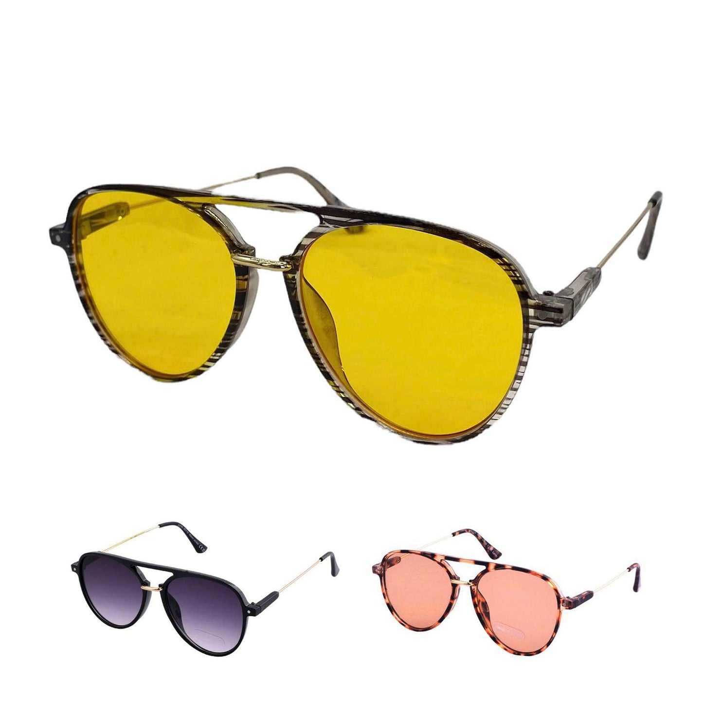 Empire Cove Oversized Aviator Sunglasses Stylish Round Shades Sunnies UV Protection-Black/Yellow-