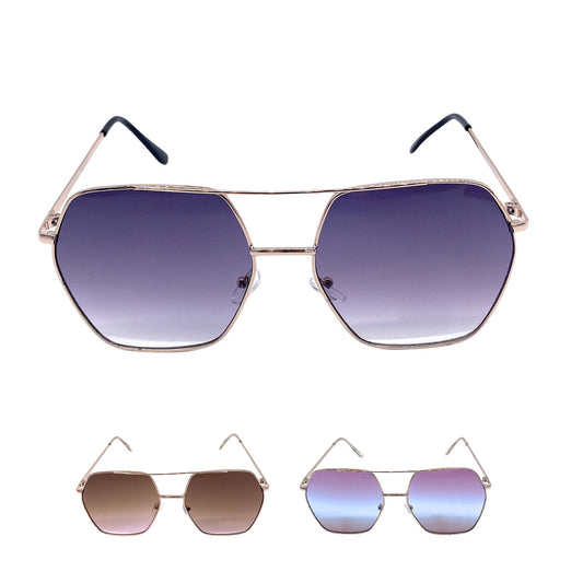 Empire Cove Polygon Sunglasses Metal Frame Classic Gradient Shades UV Protection-Gold/Smoke-