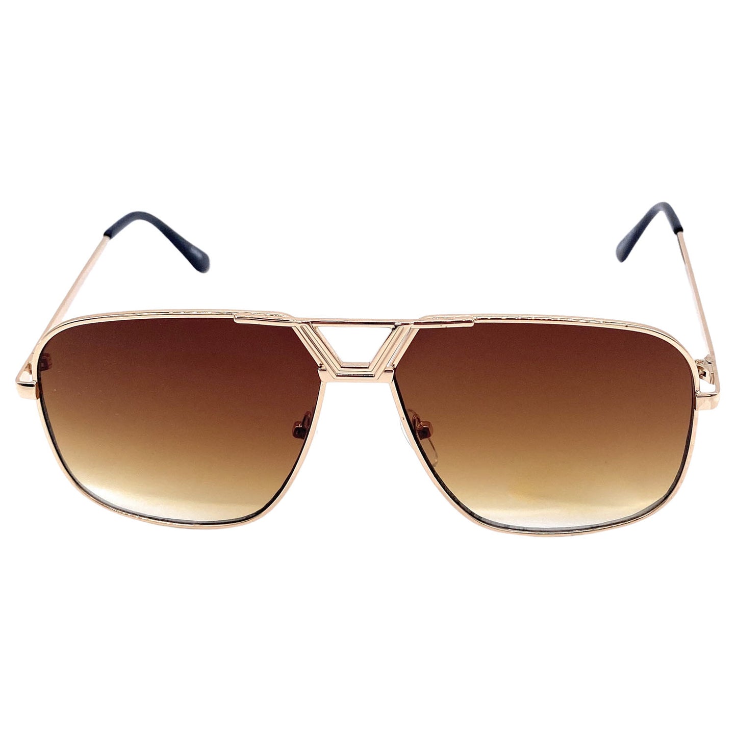 Empire Cove Oversized Aviator Sunglasses Stylish Metal Frame Gradient Shades-Gold/Brown-
