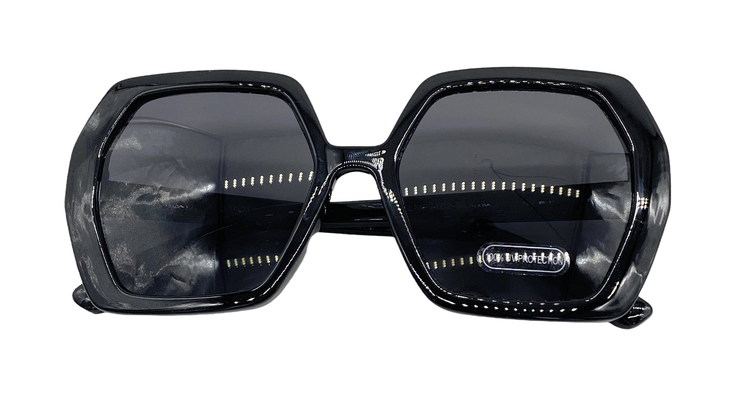 Empire Cove Oversized Square Sunglasses Hexagon Trendy Retro Classic Shades Sunnies-Black-