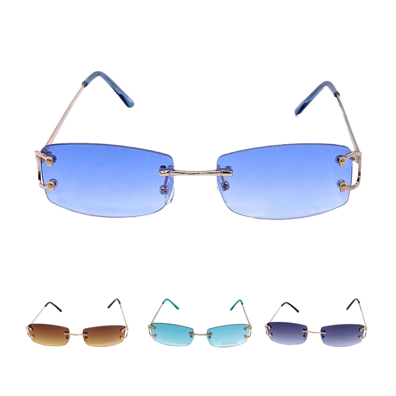 Empire Cove Rimless Sunglasses Gradient Rectangle Shades Frameless Retro Trendy-Blue-
