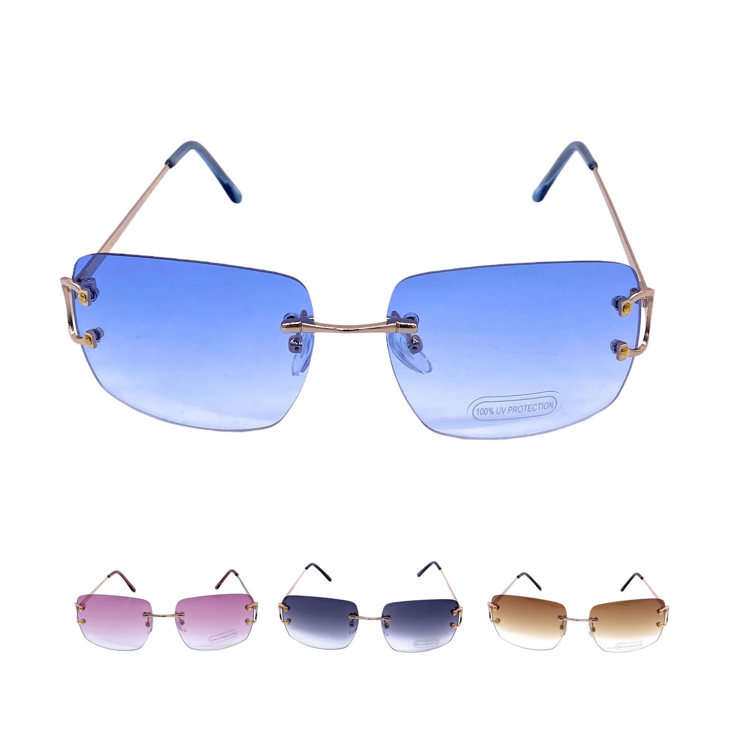 Empire Cove Rimless Sunglasses Gradient Square Retro Frameless UV Protection-Blue-