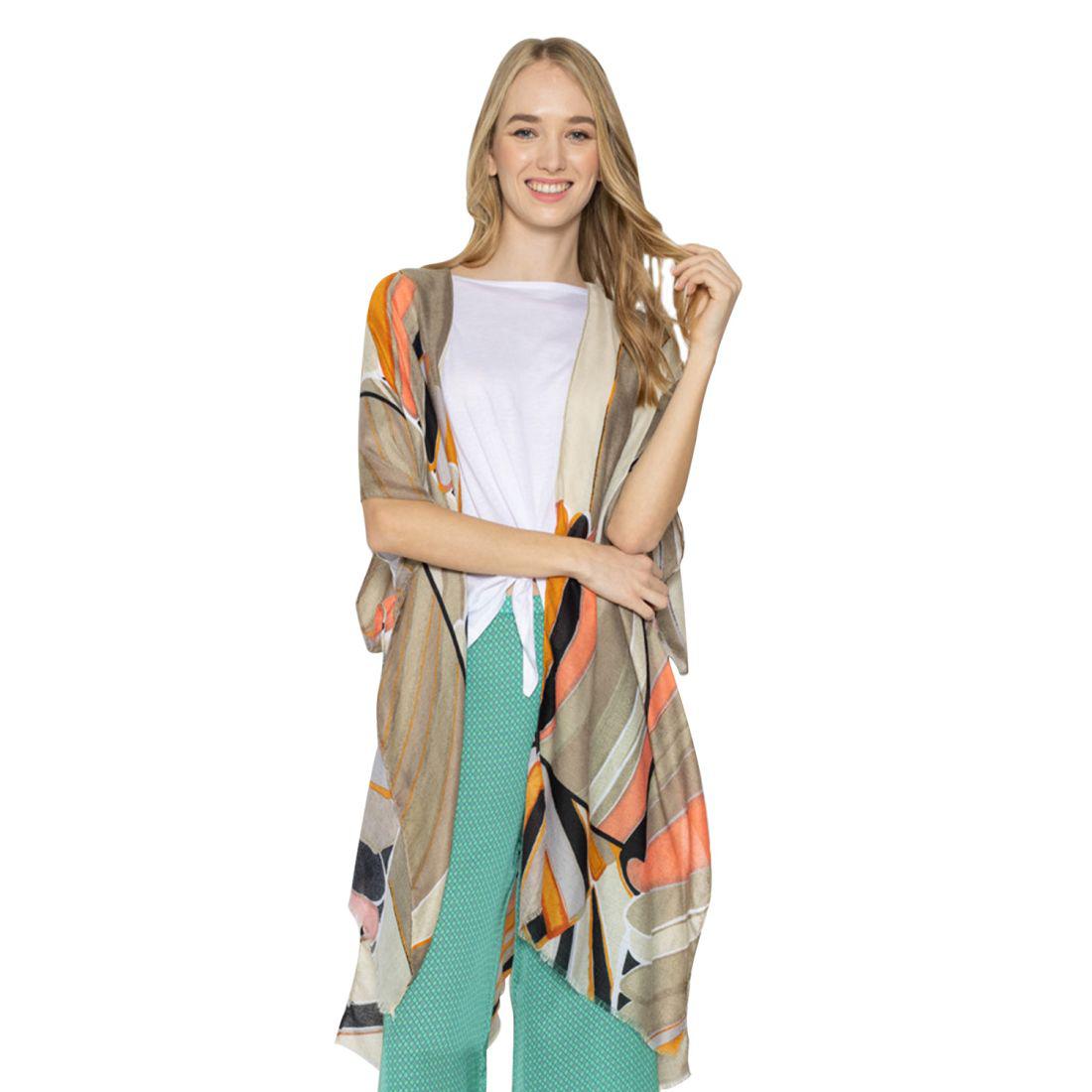 Empire Cove Womens Abstract Print Kimono Shawl Wraps Beach Cover Ups Summer-Blue-