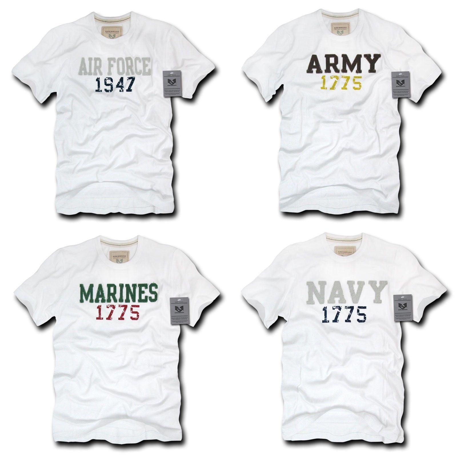 Rapid Dominance Army Air Force Navy Marines Applique Military Year T-Shirts Tees-Air Force - White-Regular-Large