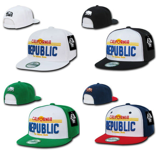 California Cali Republic Bear License Plate Flat Bill Snapback Hats Caps-White/White-