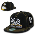 California Republic Cali Bear Contra Stitch Flat Bill Snapback Caps Hats-Black / Gold-