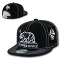California Republic Cali Bear Contra Stitch Flat Bill Snapback Caps Hats-Black / White-