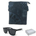Casaba Designer Crossbody Bag Satchel & Sunglasses Gift Set For Women Mom Wife-Butterfly-Navy-