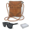 Casaba Designer Crossbody Bag Satchel & Sunglasses Gift Set For Women Mom Wife-Flowers-Beige-