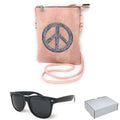 Casaba Designer Crossbody Bag Satchel & Sunglasses Gift Set For Women Mom Wife-Peace Sign-Pink-