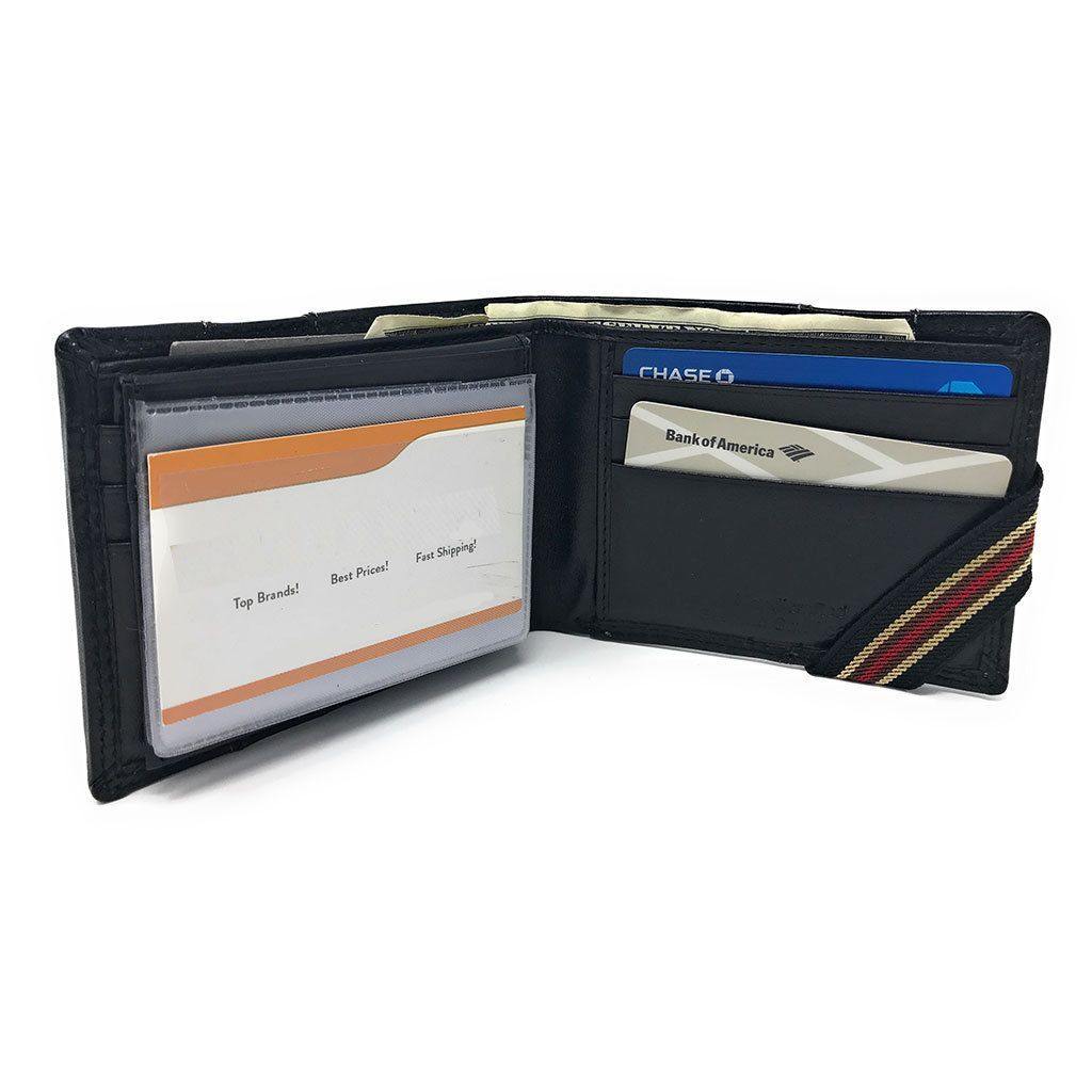 Casaba Genuine Leather Bifold Mens Womens Wallet with Security Band Two Cash Slots-Black-