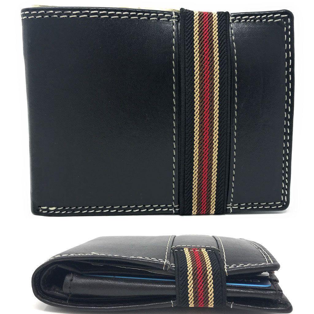 Casaba Genuine Leather Bifold Mens Womens Wallet with Security Band Two Cash Slots-Black-